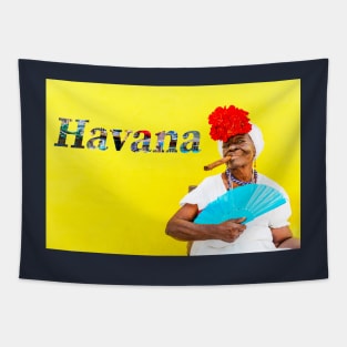 Cuban Woman With Cigar And Havana Text Tapestry