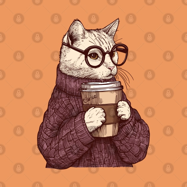 Sophisticated Coffee Cat by KilkennyCat Art