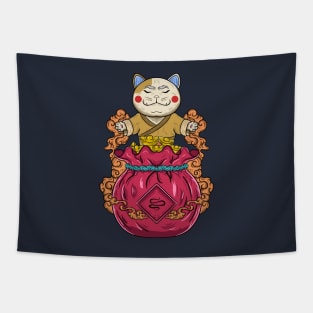 Chinese Cat Cute Money Gold Treasure Tapestry