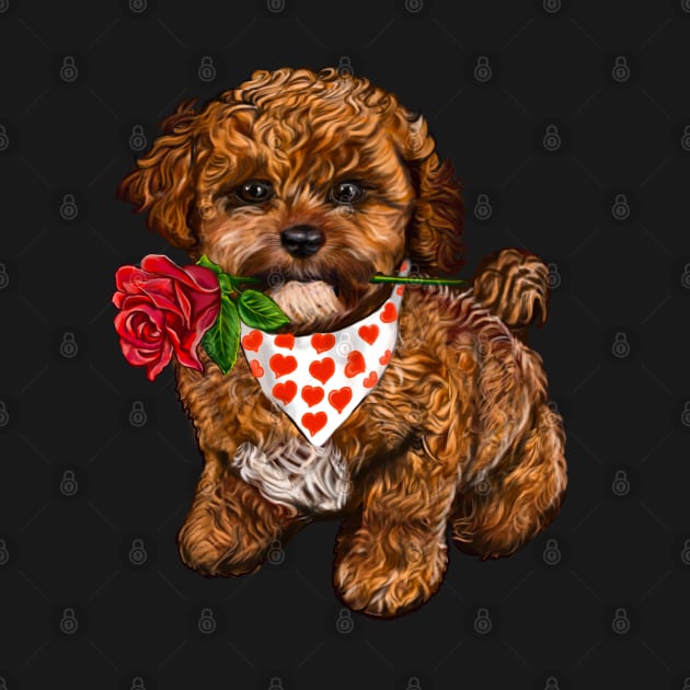 The Best Valentine’s Day Gift ideas, cavalier king charles spaniel Cute puppy dog with love heart sweetheart with red rose in its mouth. Cavapoochon Cavapoo dog Valentine’s Day by Artonmytee