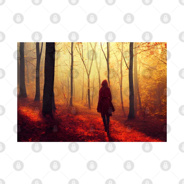 Lone woman wanders into dark wood , Symbol of depression by DyeruArt