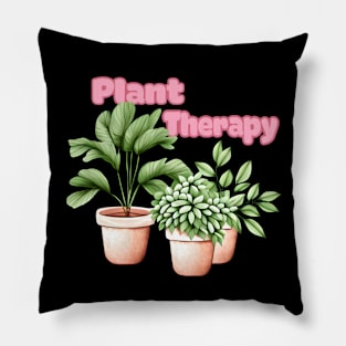 Plant lovers therapy. Green potted plants. Pillow