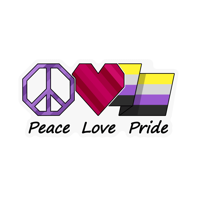 Peace, Love, and Pride design in Non-Binary pride flag colors by LiveLoudGraphics