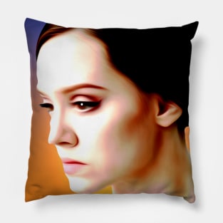 vintage pop art culture  blue and orange blend women portrait Pillow