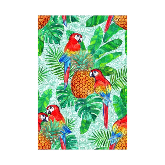 Pineapples and Parrots Tropical Summer Pattern by micklyn