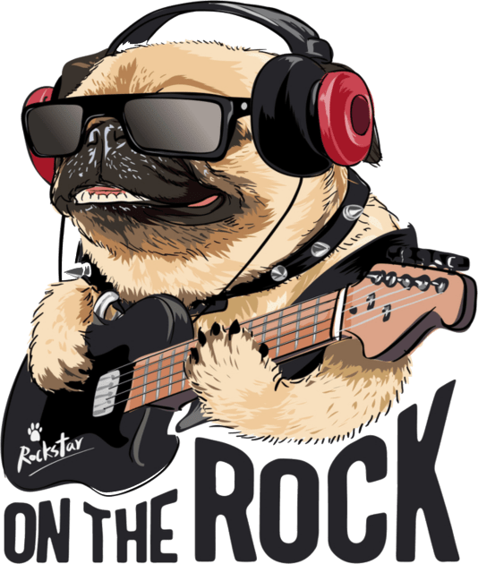 Pug dog on headphone playing guitar Kids T-Shirt by amramna