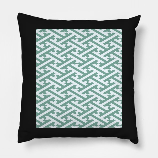 Green Sayagata Japanese Pattern Pillow by diffrances