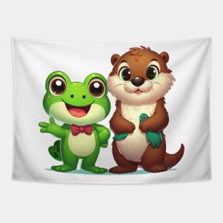 Friendly Frog & Otter Friendship Design Tapestry