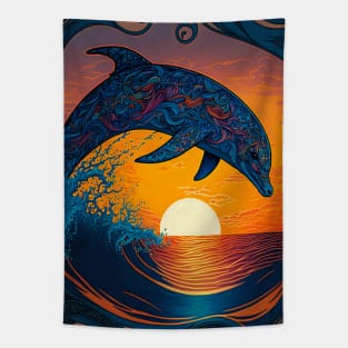 Dolphin and Watery Sunset Tapestry