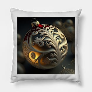Ornate Christmas Ornament Red and Gold Pillow