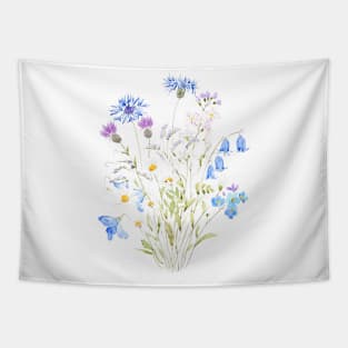white, blue and orange wildflowers Tapestry