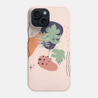 Abstract shapes lines and tropical plants digital design Phone Case