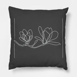 Magnolia Flowers Line Drawing - White Pillow