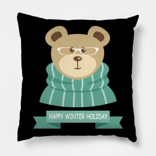 Happy Winter Holiday Bear Pillow