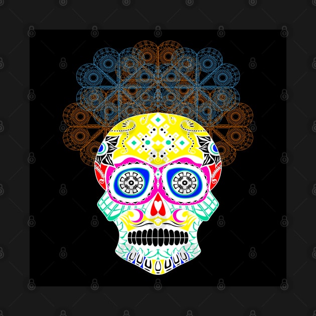 shining catrina in floral pattern mandala ecopop by jorge_lebeau