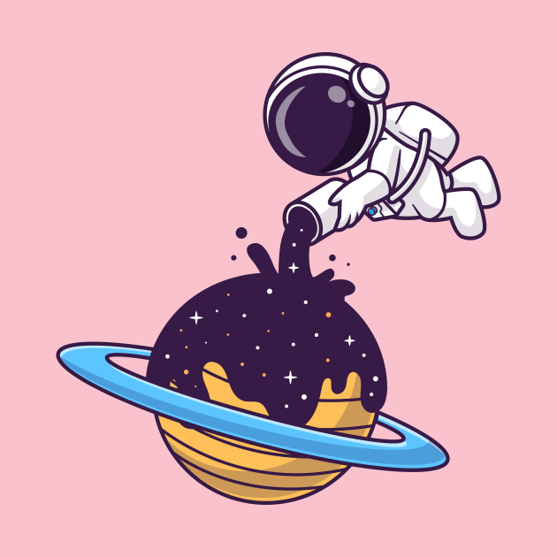 Cute Astronaut Pouring Space On Planet Cartoon by Catalyst Labs