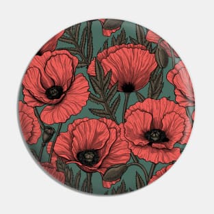 Poppy garden in coral, brown and pine green Pin