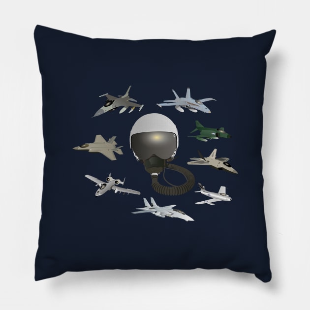 American Air Force Pilot Helmet with Airplanes Pillow by NorseTech