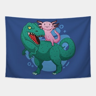 Axolotl Riding a T-Rex Tapestry