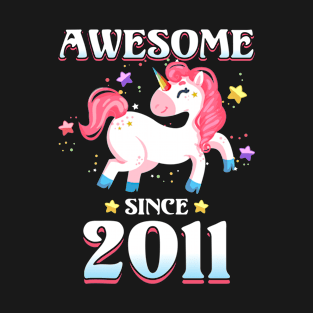 Awesome since 2011 Cute Unicorn 9th Birthday Gift Girls T-Shirt