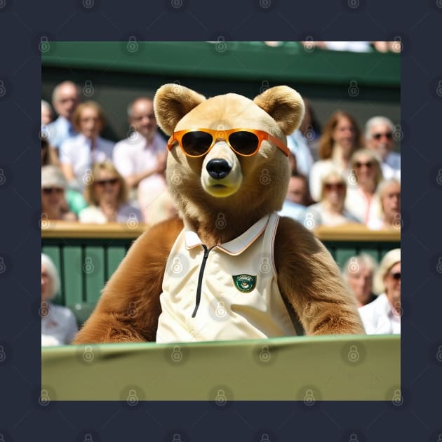 Teddy bear watching tennis at Wimbledon center court by TopTennisMerch