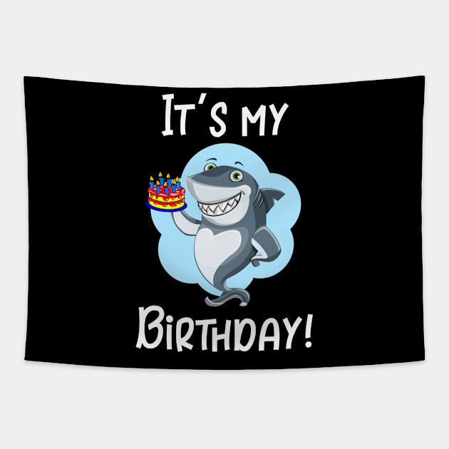 It's My Birthday Shark Tapestry by DANPUBLIC