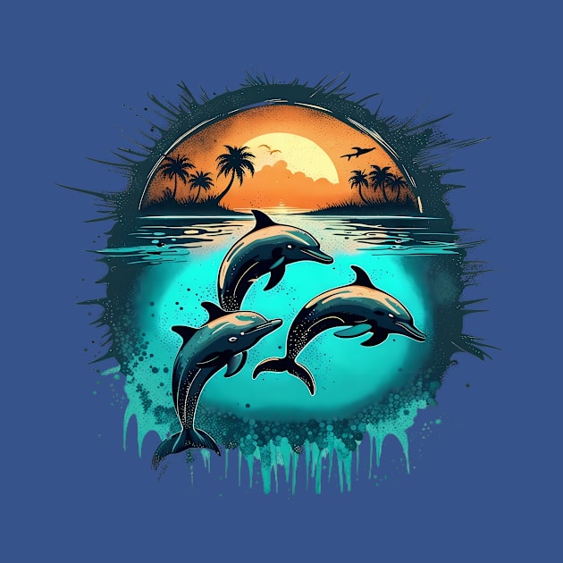 Aquatic Ballet - Captivating Grunge Dolphin Pod Tee by trubble