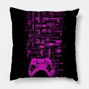 Neon Pink Video Game Controller Blueprint Pillow