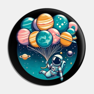 Funny Astronaut Space Balloon Planet Solar System Design Pin