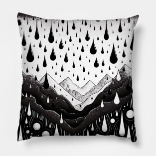 Abstract Monochromatic Mountains in Rain Drops Pattern Pillow