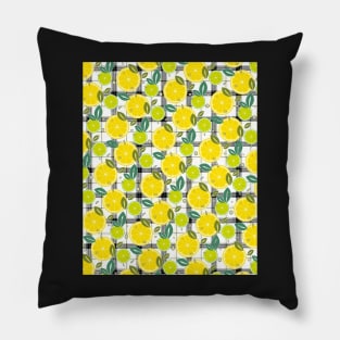 Plaid Lemon and Lime Citrus Fruit Slice Pattern Pillow