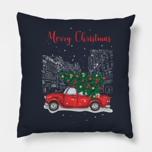 Christmas tree and gifts in a red car! - Happy Christmas and a happy new year! - Available in stickers, clothing, etc Pillow