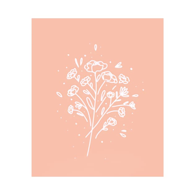 Small line art flowers peach by GinaaArts