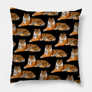 Tiger Pattern on Black Background Pillow