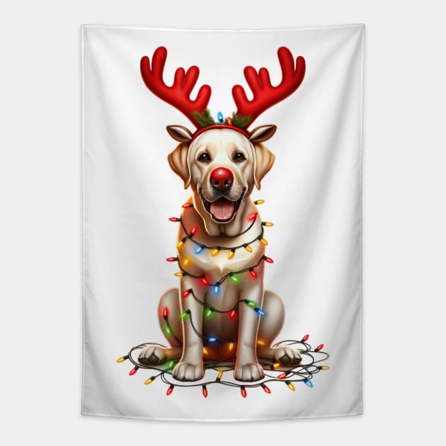 Christmas Red Nose Labrador Retriever Dog Tapestry by Chromatic Fusion Studio