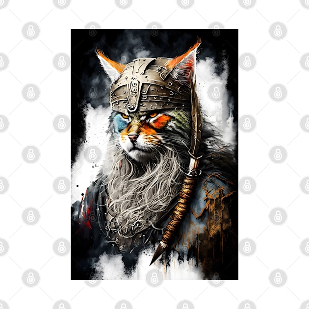 Portrait of a Viking Cat Painting by ArtisticCorner