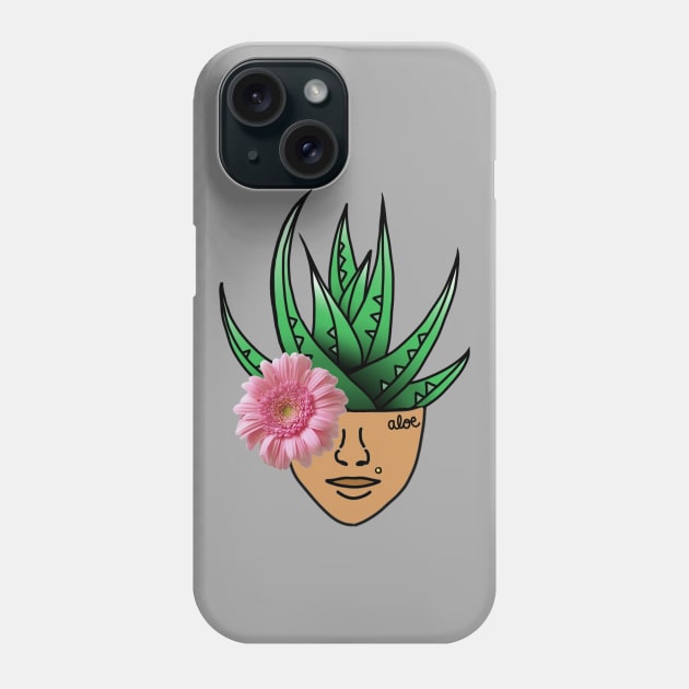 Aloe Plant on a Surreal Human Face, Wearing a Pink Gerber Daisy Eyepatch. Phone Case by Tenpmcreations