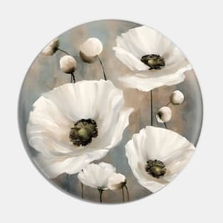 White Poppies II Floral Art Pin