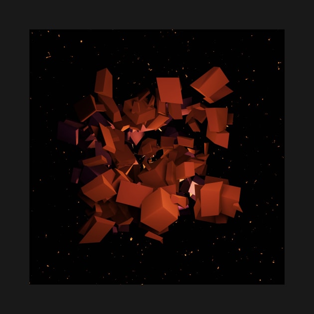 Orange Cube Explosion Space Art by muffinespixels