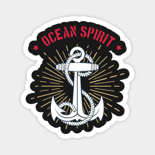 Nautical Emblem of Anchor and ropes classic retro template with wording Ocean Spirit. Magnet