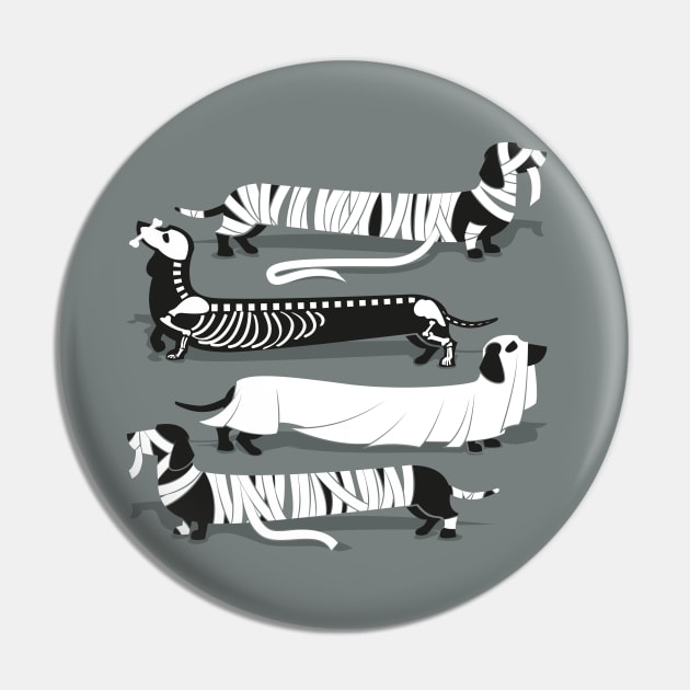 Spooktacular long dachshunds // spot // green grey background mummy ghost and skeleton dogs Pin by SelmaCardoso