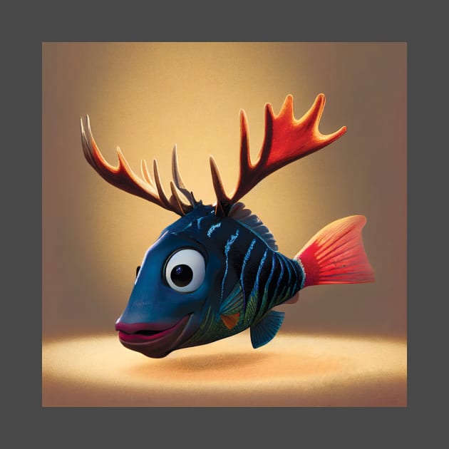 Cute Fantasy Fish with Antlers by Geminiartstudio