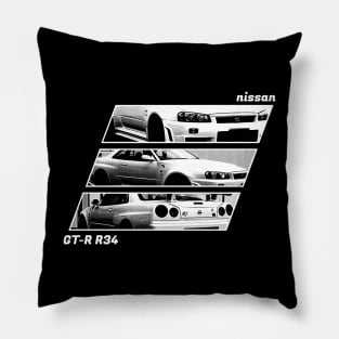 NISSAN SKYLINE GT-R R34 Black 'N White Archive 2 (Black Version) Pillow