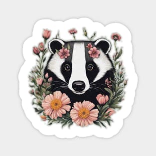 Badger head and flowers Magnet