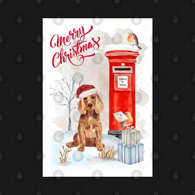 Red Cocker Spaniel Merry Christmas Santa Dog by Puppy Eyes