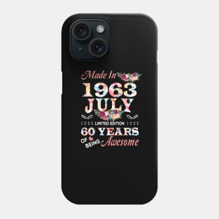 July Flower Made In 1963 60 Years Of Being Awesome Phone Case