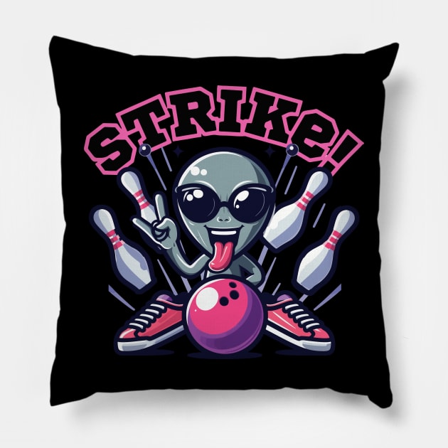 I love bowling. Alien strike. Bowling shot. Pillow by Ideas Design