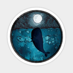 A whale in a blue sea kiss the moon Magnet