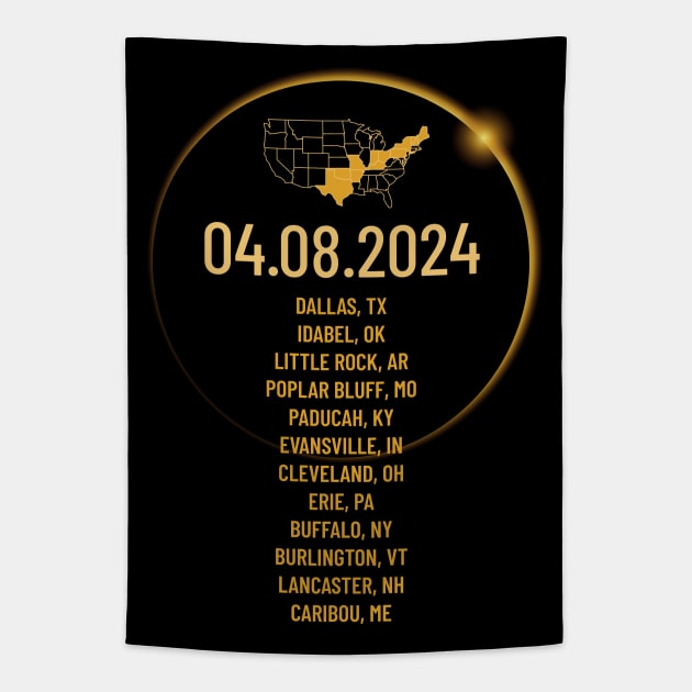 USA Cities States Totality April 8, 2024 Total Solar Eclipse Tapestry by Bunny Prince Design