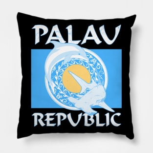 Palauan Flag with Hammerhead shark and dolphin Pillow